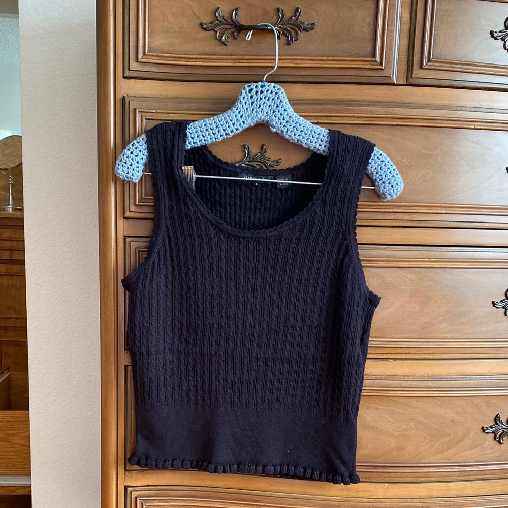 JEANNE PIERRE Black Ribbed Knit Tank Top